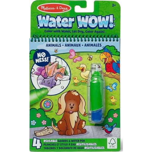 Melissa & Doug On the Go Water Wow! Mess Free Coloring Book, Reusable Water-Reveal Activity Pad, Animals, Travel Toys, Party Favors, For Toddlers & Kids Ages 3+ - FSC Certified