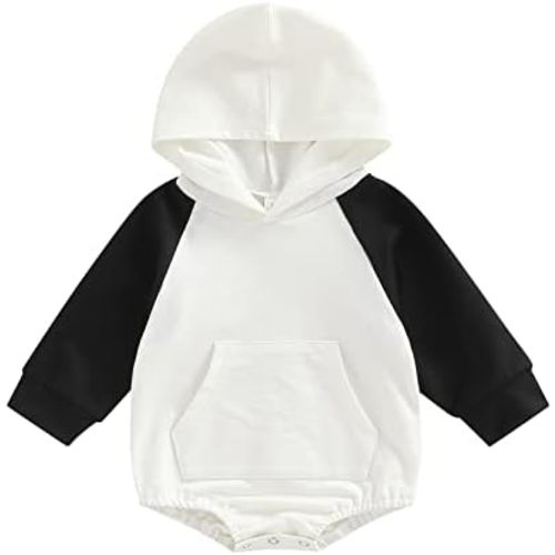 Baby Boy Girl Fall Winter Clothes Oversized Sweatshirt Romper Hooded Color Block Long Sleeve Pullover Top Cute Outfit