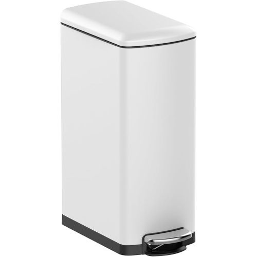 Garvee Slim Kitchen Trash Can 8 Gal, Skinny Stainless Steel Garbage Can with Removable Inner Bucket & Soft Close Lid, Narrow Trash Bin for Bathroom Living Room Office, White