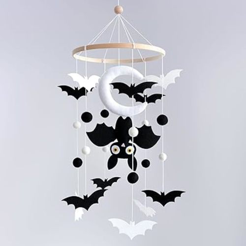 Baby Crib Mobiles Woodland for Newborn Baby Mobiles for Baby Boys, Baby Girls, Cool Crib Mobile Nursery Decor with Bat Black White, Baby Shower Use