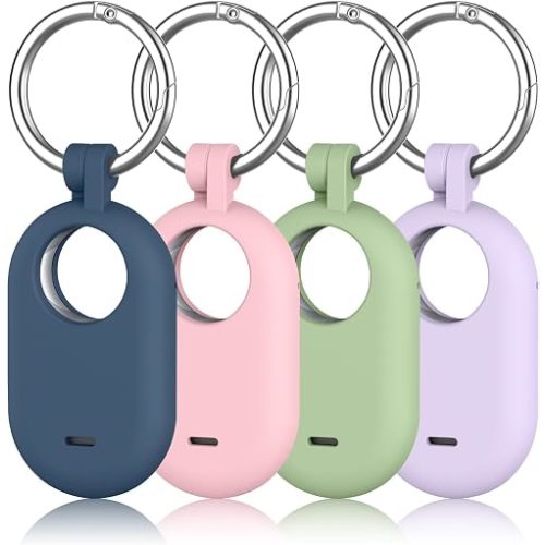 4-Pack Holder Case Compatible with Samsung Galaxy SmartTag 2, Protective Silicone Case for Galaxy Smart Tag 2 with Keychain for Pets,Keys,Luggage and More (Navy Blue+Pink+Mint Green+Purple)