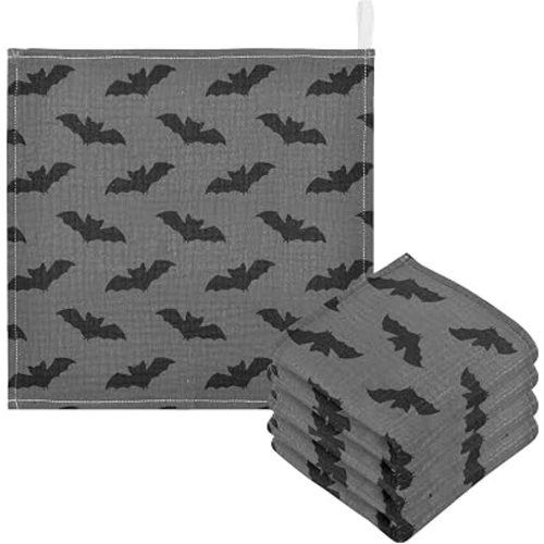 Halloween Bats Baby Msulin Washcloths Newborn Face Towel Baby Muslin Burp Cloths 5 Pack Soft Absorbent Natural Cotton Wash Towel 11.8"X11.8", Shower Gift and Essential