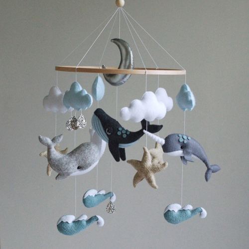 Whale Baby Mobile: Felt Ocean Nursery Decor, Narwhal & Dolphin
