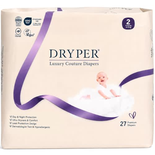 Trial Pack Baby Diapers - DRYPER Size 2 Diapers (9-18 lbs), 27 Count, Hypoallergenic Disposable Diaper, Ultra-Soft & Thin, with Wetness Indicator, Oeko-TEX Standard 100