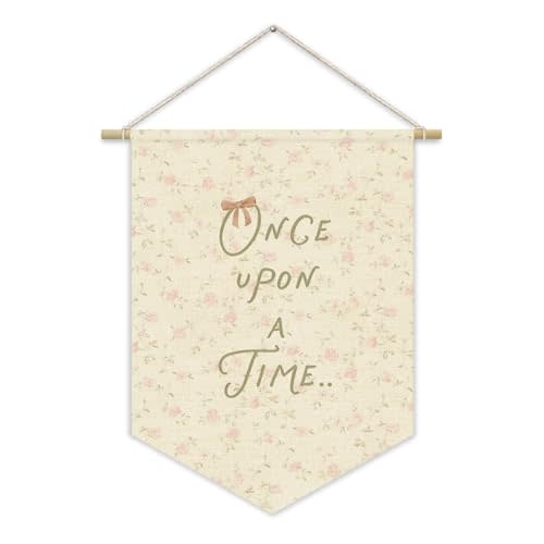 Once Upon A Time Princess Room Decor for Girls,Reading Corner Decor Pink Pennant Banner for Baby Girl Nursery Wall Hanging, Princess Playroom Toddler Bedroom Decorations 15x11 Inch