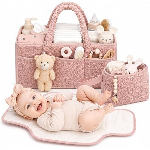 PeraBella Baby Diaper Caddy Organizer, Nursery Storage Baby Basket 3Pcs Set
