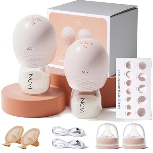 NCVI 8113 Wearable Breast Pump Hands-Free Cordless Double Electric Breastfeeding Pump with 21/25mm Flanges, 4 Modes & 9 Levels, Portable Quiet Design for Working or Traveling Moms, Pink