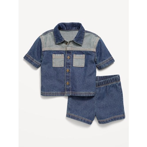 Short-Sleeve Denim Shirt and Shorts Set for Baby
