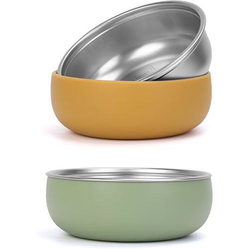 ShineMe Baby Bowls 2 Pack, Stainless Steel Bowls for Kids with Detachable Thick Colored Silicone Shell, Unbreakable Toddler Bowls for Soup, Cereal, Snack...