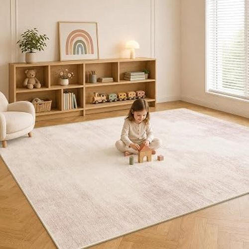9x12 Washable Neutral Abstract Area Rugs,Non Slip Stain Resistant Carpet