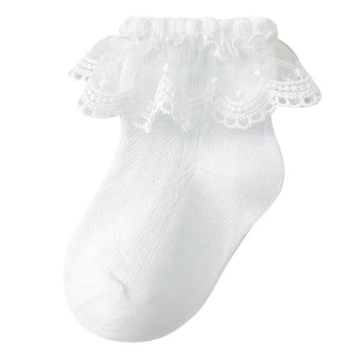 Qopobobo Sock Shoes Toddler Toddler Baby Girls Ruffle Soft Double Frilly Lace Socks Kids Cute Ankle Cotton Dress Socks White,0-1 Years