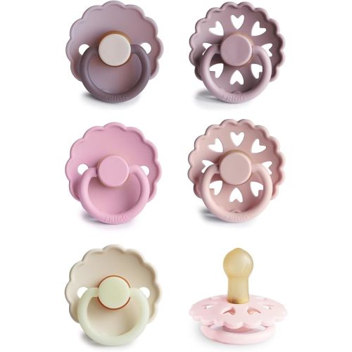 FRIGG Natural Rubber Baby Pacifier 6-Pack Blooming Love | Made in Denmark | BPA-Free (0-6 Months)