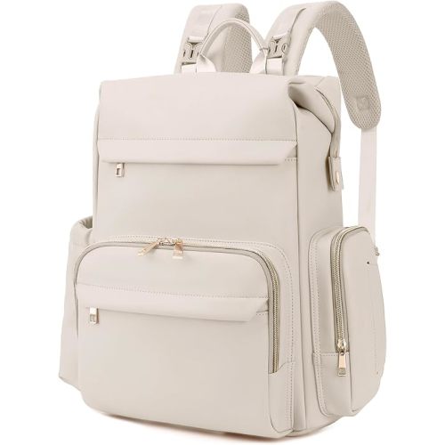 Large Capacity Diaper Bag Backpack with Changing Pad, Waterproof Baby Travel Backpack for Parents-Beige