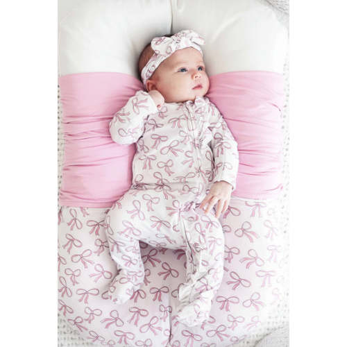 Blushing Bows Ruffle Zipper Footie