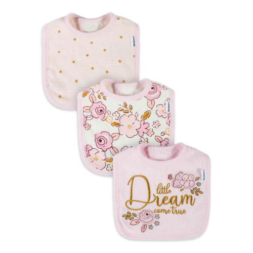 Gerber Baby Girl Terry Bibs, 3 (One Size)