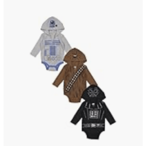STAR WARS Baby 3 Pack Hooded Cosplay Bodysuits Newborn to Infant Sizes (Newborn - 24 Months)
