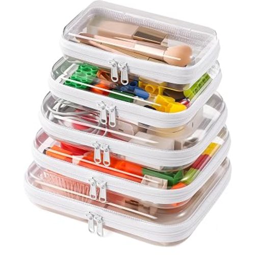 5 Pack Clear Hard Shell Zipper Case Diaper Organizer
