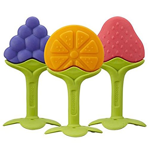 Award Winning Original Teethin’ Smart EZ Grip Fruit Teether by Innobaby - Sore Gum Relief for Front Teeth & Molars with BPA Free Teether Sensory Toy for Babies & Toddlers - Grape/Citrus/Berry