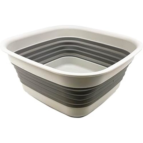 SAMMART 8L (2.1 Gallon) Collapsible Tub - Foldable Dish Tub - Portable Washing Basin - Space Saving Plastic Washtub (Grey)