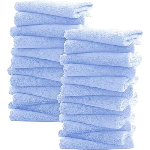Sunny zzzZZ Ultra Soft 24 Pack Baby Washcloths - 10x10 Inches - Coral Fleece Extra Absorbent Wash Clothes for Babies, Infants and Toddlers - Sensitive Skin and Newborn - Ideal Baby - Sky Blue