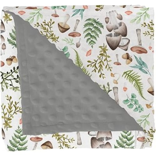 Vintage Mushroom Forest Baby Blankets for Girl Boy Retro Mushrooms Green Leaves Soft Mink Dotted Backing Double Layer Swaddle Blanket Magical Plant Bed Throws for Infant Toddler Nursery 30x40