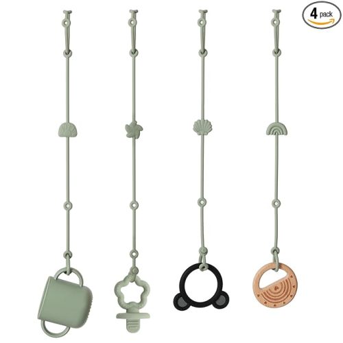 Toy Straps for Toddler Toy Safety Straps Silicone High Chair Toys Straps Toddler Bottle Straps for Strollers, High Chair, Car Seat, Stroller Accessories-Sage