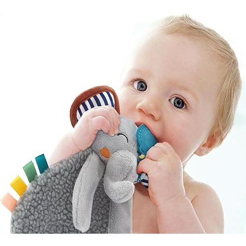 Pro Goleem Grey Elephant Loveys for Babies Girl and Boy, Baby Lovey with Teether, Baby Toys 0 3 6 9 12 Months, Safety Teething Toys for Babies Infant Newborn and Toddler Gifts