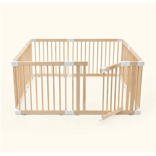 HARPPA Wooden Baby Gate Playpen | Non-Toxic Foldable DIY Adjustable Play Yard for Infants & Toddlers – Natural Finish Baby Fence for Small & Large Spaces