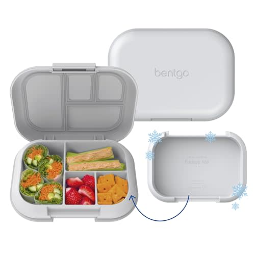 Bentgo Chill Kids Leak-Proof Lunch Box - 4-Compartment Bento Box with Built-In Ice Pack, 3.3 Cup Capacity, PFAS & BPA-Free, Microwave & Dishwasher Safe, Ideal Size for Ages 3 to 7 (Gray)