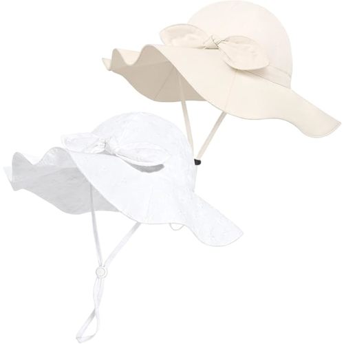 Baby Girl Sun Hat with UPF 50+ Outdoor Adjustable Beach Hat with Wide Brim Bucket Hats