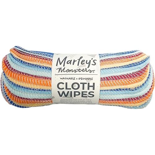 Marley's Monsters Reusable Cloth Wipes - 24 Count Pack - Washable, Cotton, Paperless Wipes (Sunset)