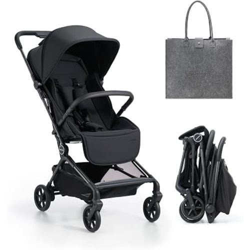 Momcozy Tuckgo Lightweight Stroller with Carbon Fiber Frame, Carry-On Compact Travel Stroller for Airplane with One-Hand Fold, Reclining Seat, Suspension Wheels for Infants and Toddlers from 6 Months