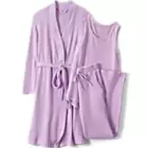 Women's Brushed Cozy Waffle Jersey 3 Piece Pajama Set - Tank Top Pant and Robe | Lands' End