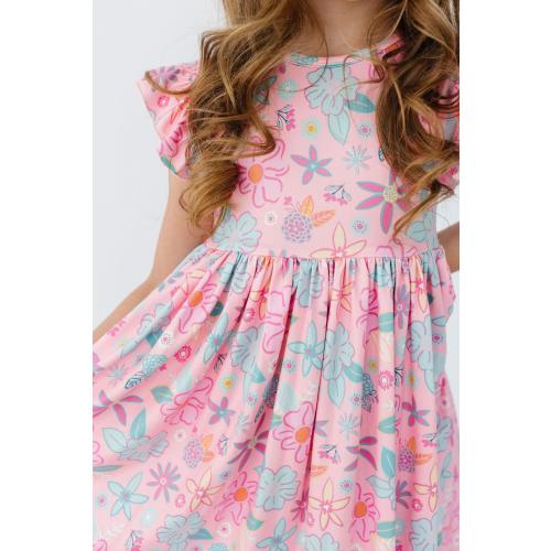 Beachy Blooms Flutter Sleeve Twirl Dress