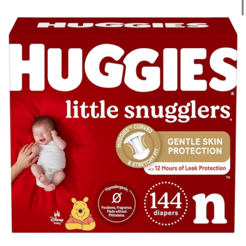 Huggies Newborn Diapers, Little Snugglers Baby Diapers, Size Newborn (up to 10 lbs), 144 Count
