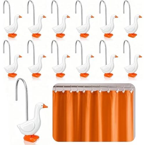 Qunclay Goose 12 Pcs Shower Curtain Hooks Stainless Steel Decorative Fun Shower Hangers Rings for Bathroom Decoration