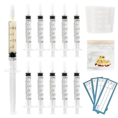 50 Sets Colostrum Syringes,3mL Colostrum Collector Kits Include 50PC 3ml Sterile Syringe with Cap, Sticker, Clear ziplock Bag and a Measuring Cup