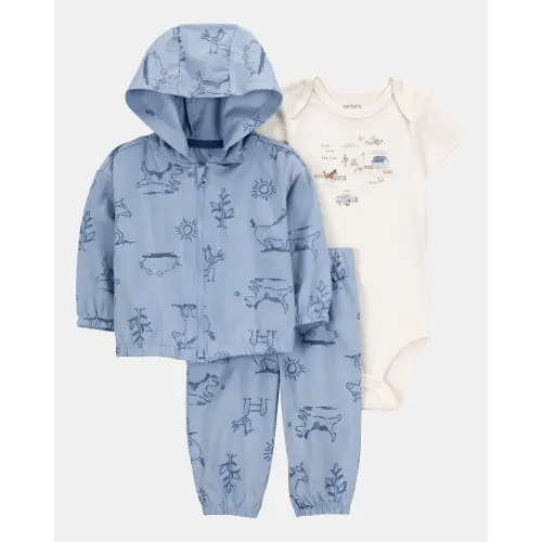 Baby Dog 3-Piece Cardigan Set - Blue/White | Carter's