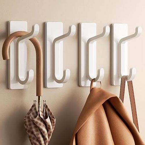 pickpiff Wall Hooks for Coat and Towel: 13LB Strong Adhesive Door Hanger Stick on, White 4 Pack