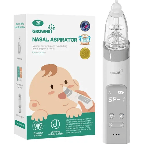 GROWNSY Nasal Aspirator for Baby, Electric Baby Nose Sucker with Larger Suction Chamber and More Powerful Suction, Automatic Nose Cleaner with Music and Light Soothing Function