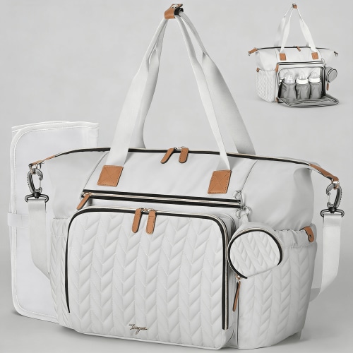 Large Waterproof Diaper Bag Tote with Changing Pad & Pacifier Case, Travel Baby Bag for Labor Delivery Hospital, Grey