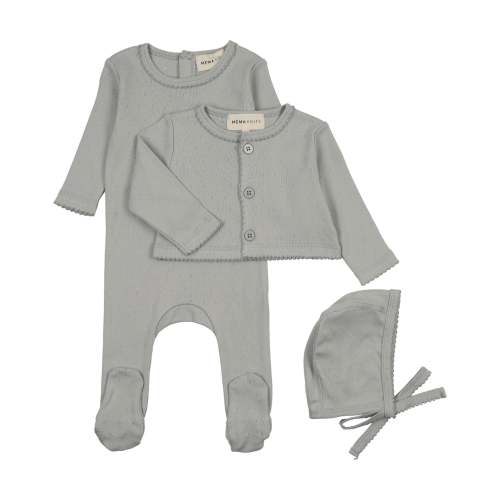 Pointelle footie and cardigan set + Bonnet