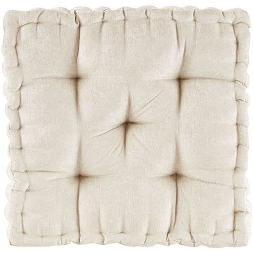 Intelligent Design Azza Floor Pillow Square Pouf Chenille Tufted with Scalloped Edge Design Hypoallergenic Bench/Chair Cushion, 20” x 20” x 5”, Ivory