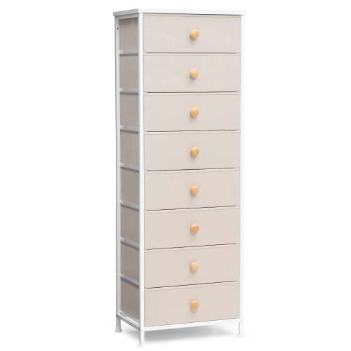 Crestlive Products Tall Dresser, 8-Drawer Fabirc Storage Tower, Chests of Drawers - Vertical Organizer Unit for Bedroom, Hallway, Entryway, Nursery, Closets - Steel Frame, Wood Top & Handles (Beige)