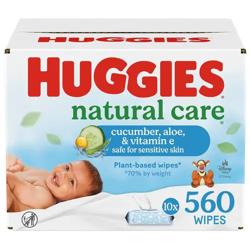 Huggies Natural Care Cucumber, Aloe and Vitamin E Baby Wipes, Hypoallergenic, Scented, 10 Flip-Top Packs (560 Wipes Total), Packaging May Vary