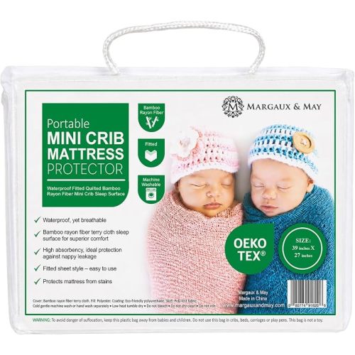 Margaux & May Crib Mattress Protector, 2-Pack, Oeko-TEX® Certified | 100% Waterproof, Fitted, 28" x 52", Standard Crib Size, Mattress Protector Pad, Highly Absorbent Quilted Cover, Noiseless