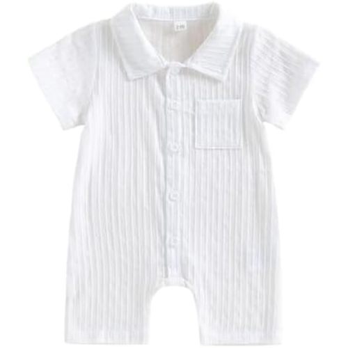 Merqwadd Baby Boy Romper with Collar Summer Button Down Cotton Jumpsuit Newborn One Piece Outfit