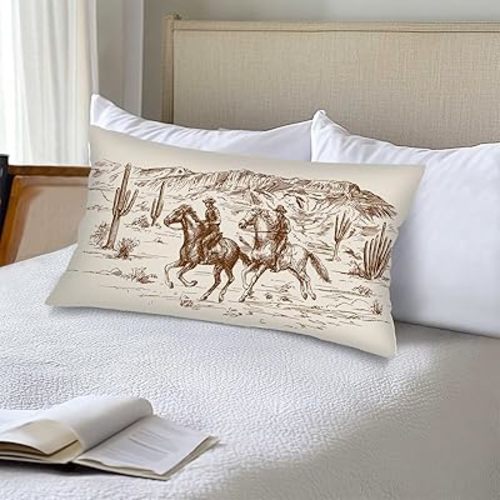 Cowboy Long Pillow Cases King Size Pillow Covers with Zipper,Country Theme of American Wild West Desert Decorative Cushion Case Western Pillows Cover Farmhouse Pillowcase for Bed,Sleeping,20"x40"