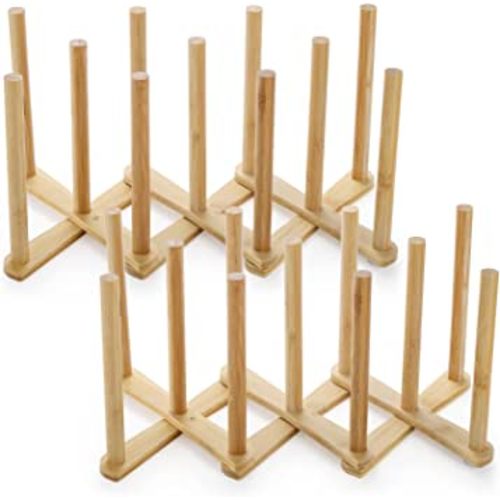 Lawei 2 Pack Bamboo Bottle Drying Rack, Retractable Bottle Cup Dish Drying Rack, Plastic Bag Dryer Rack and Portable Drainer Stand Holder for Water Bottles, Plate, Cup, Pot Lid, Cutting Board