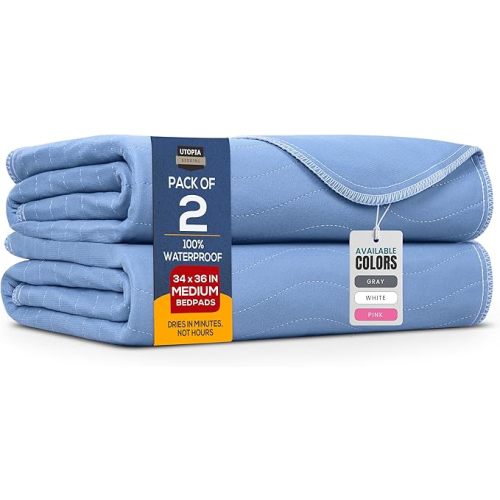 Utopia Bedding Washable Underpads 24" x 36" (Pack of 4), Waterproof Reusable Heavy Absorbency Incontinence Bed Pads for Adults, Kids, Elderly and Pets, Bedwetting Pads for Sofa and Couch (Blue)